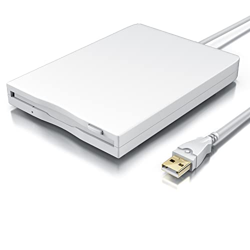 CSL - Externes USB Diskettenlaufwerk FDD 1,44MB 3,5 Zoll - PC und MAC - Slimline Floppy Disk Drive Extern - Portable - Plug and Play - in weiß - Windows 10 fähig