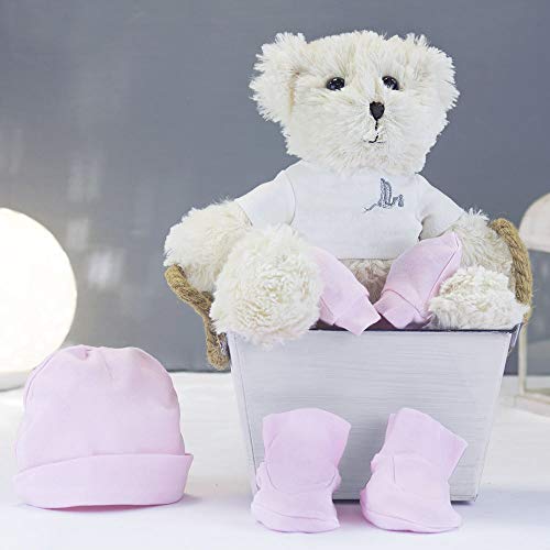 BebeDeParis | Originelle Geschenke für Neugeborene | Set mit Socken, Mütze und Handschuhen | inkl. Teddybär | 3-6 Monate (Rosa)