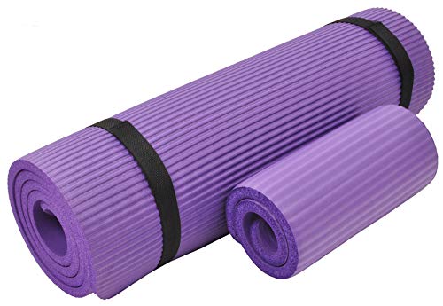 Everyday Essentials Yoga-Matte mit Kniepolster und Tragegurt, 1,27 cm, extra dick, hohe Dichte, reißfest, Violett