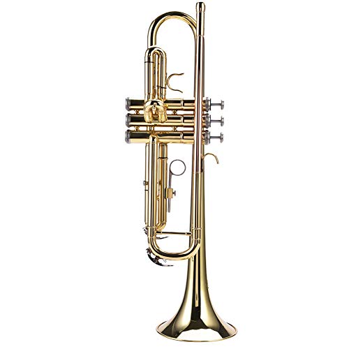 Trompete, professionelle Messing Bb flache Trompete Kit mit Mundstück Riemen Reinigungsset Tasche(Gold)