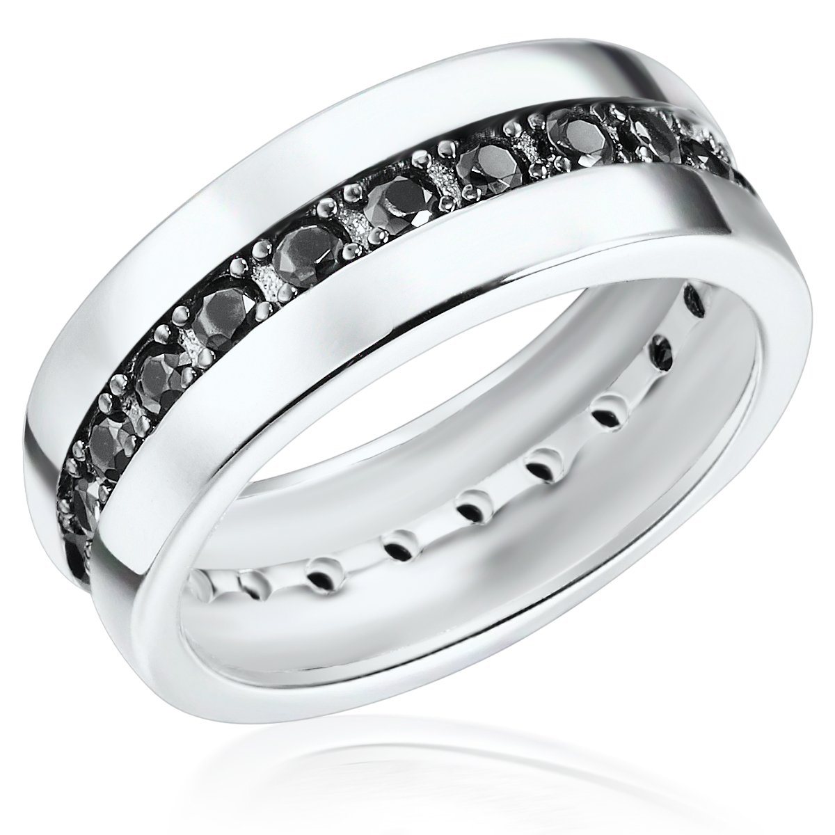 Rafaela Donata Damen-Ring 925 Sterling Silber Zirkonia schwarz - Moderner Silberring in Memoire-Form mit Steinen 60800107