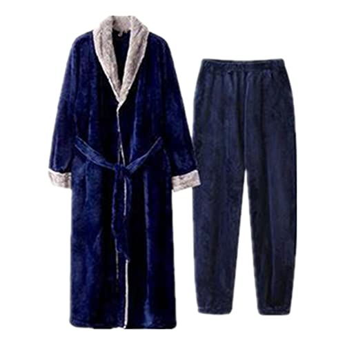 Winter-Bademantel für Damen, Korallenmantel, Pyjama-Set, dick, lang, Kimono, marineblau, 38