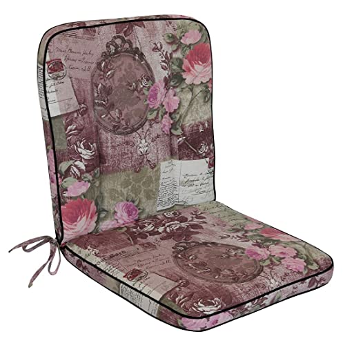 OUTLIV. Romeo Elegance Sesselauflage nieder, 90x40x5 cm, Sitz und Rückenkissen, Rosa Geblümt, Mischgewebe, hochwertige Sitzauflage für Gartensessel