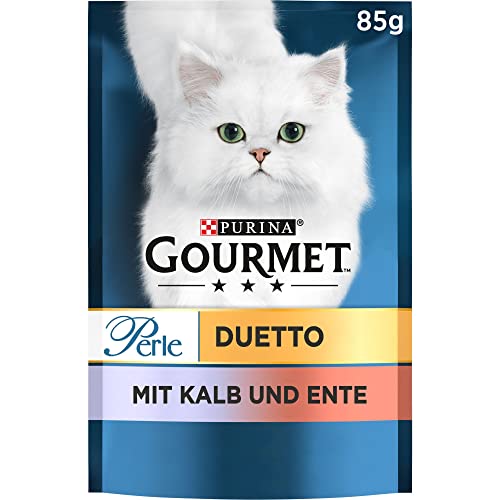 PURINA GOURMET Perle Duetto Katzenfutter nass, mit Kalb und Ente, 24er Pack (24 x 85g)
