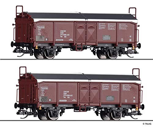 01033 Güterwagen-Set der DR mit 2 Schiebedachwagen Tms 5756, DR, Ep. IV