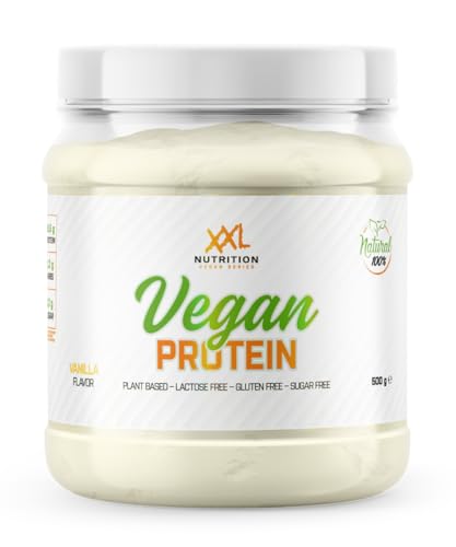 XXL Nutrition - Vegan Fit Protein - 100% Plflanzlicher Eiweiss Pulver, Leicht Verdaulich und Magenfreundlich, Mit BCAA - Vanilla - 500 Gramm - NZVT