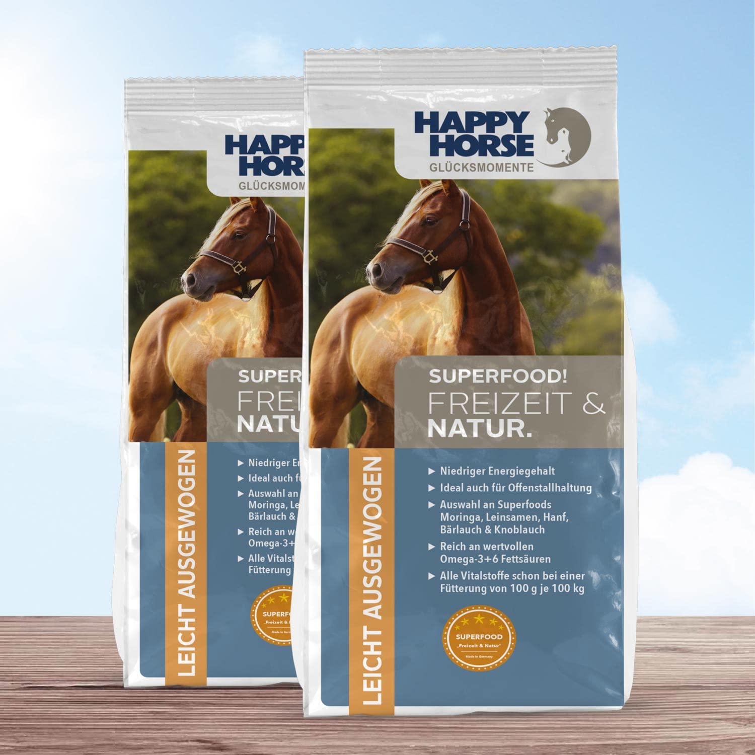 HAPPY HORSE Superfood Freizeit & Natur Pferdefutter 2 x 14kg - Optimal abgestimmt auf die Bedürfnisse von Pferden mit geringem Energiebedarf, Offenstall- oder Weidepferde - mit Moringa Superfood