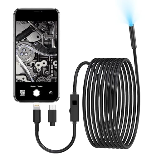 FIRE BULL OTG Industrielles Endoskop, Geeignet für Android und iOS, 3-in-1-Inspektionskamera mit 6-LED-Leuchten, Wasserdicht, IP67, Kanal Kamera mit 200W High-Definition-Pixeln (Kabellänge 5 m)