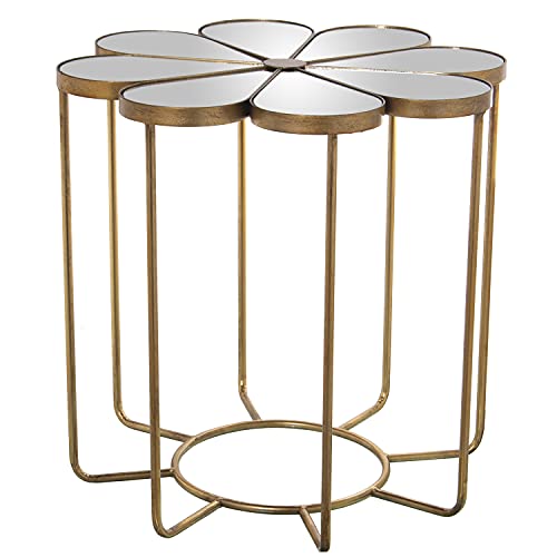 DRW Beistelltisch mit Blumenform aus Metall und Spiegel in Gold 63 x 61 cm, 63x61cm