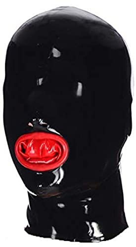 Latex-Haube, Gummi-Mund Mit Innerem Roten Kondom, Asphyxie-Maske Ohne Reißverschluss,Nicht Offene Augen,Groß
