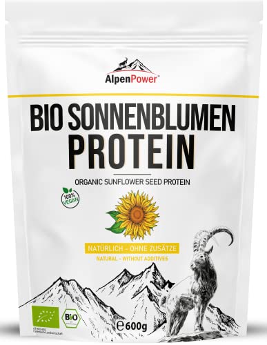 ALPENPOWER | BIO SONNENBLUMENPROTEIN aus Österreich | Ohne Zusatzstoffe | 100% reines Sonnenblumenprotein | Hochwertiges Eiweiß | Vegan | Vielseitig anwendbar | Low Carb | 600g