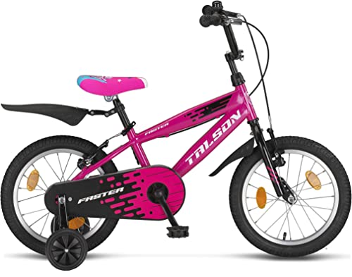 Talson 16 Zoll Kinderfahrrad inkl. Kettenschutz, Stützräder und Zubehör Jungen Fahrrad (Rosa)