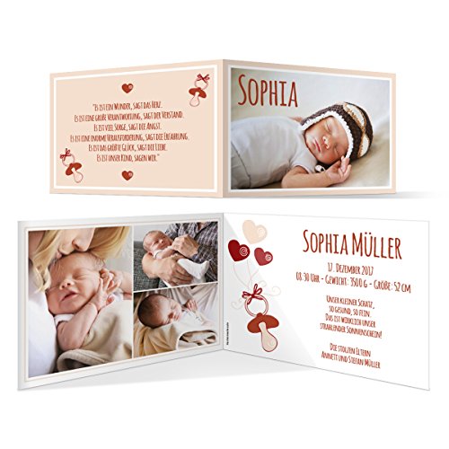 Geburtskarten (30 Stück) - Schnuller - Geburt Babykarten Mädchen Jungen Foto Karten in Fuchsrot