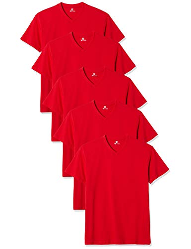 Lower East Herren T-Shirt mit V-Ausschnitt, 5er Pack, Einfarbig, Gr. Small, Rot
