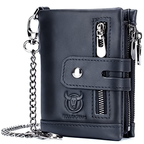 LOXO CASE Geldbörse mit Kette und RFID Schutz, Doppelte Falte Herren Geldbeutel mit Münzfach Reißverschluss Portemonnaie 17 Kartenfächern Portmonee Brieftasche, mit Geschenkbox,Black