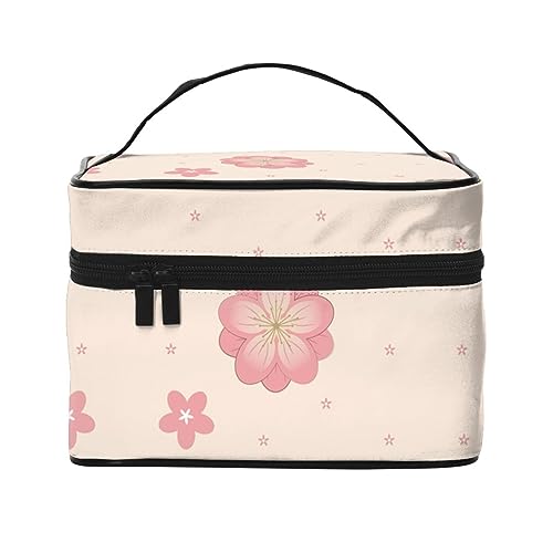 Little Pink Cherry Blossoms Stilvolle und praktische Reise-Kosmetiktasche mit extra großen Fächern und Reißverschluss, wasserdicht, Schwarz , Einheitsgröße