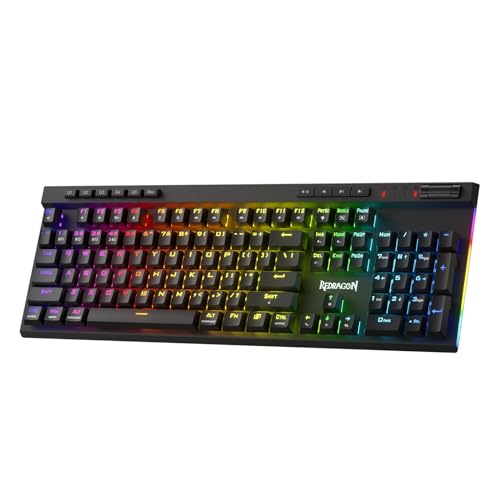 Redragon K580 PRO Wireless RGB Gaming Keyboard, mechanische Tastatur mit 3 Modi und 104 Tasten, Hot-Swap Sockel, dedizierte Mediensteuerung und Onboard-Makroaufzeichnung, linearer roter Schalter