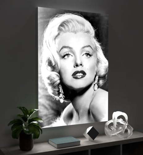 MyMaxxi - Pixlip Poster Marilyn Monroe Wandbild Design Wand Dekoration, Foto schwarz weiß Leuchtrahmen - Filmdiva Porträt, 42x60 cm, Rahmen: Leuchtrahmen inkl. Druck