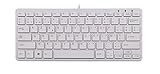 R-Go Kompakte Ergonomische Tastatur - AZERTY (BE) Natürliche Tastatur mit flacher Oberfläche - Verkabelte USB-tastatur mit kompakte Design - Leichter Tastenanschlag - LED - Weiß