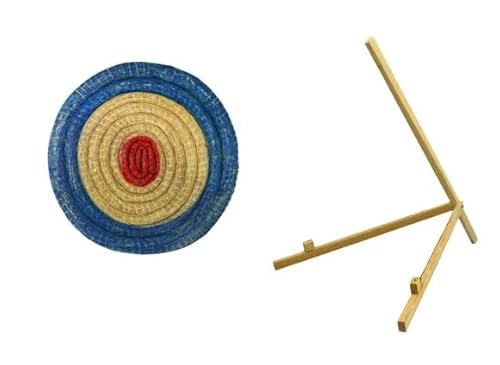 Strohscheibe Deluxe - Ø 60 cm - Zielscheibe, zur Auswahl mit Ständer, für Pfeil und Bogen (Farbe: blau-rot, mit Ständer S100)