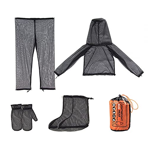 DONGKER Moskito Anzug, 4 Stück ultrafeiner Mücken Schutzanzug, atmungsaktive Mückenschutz Kleidung mit Kapuze Net Mesh Jacke Hosen für Outdoor und Camping