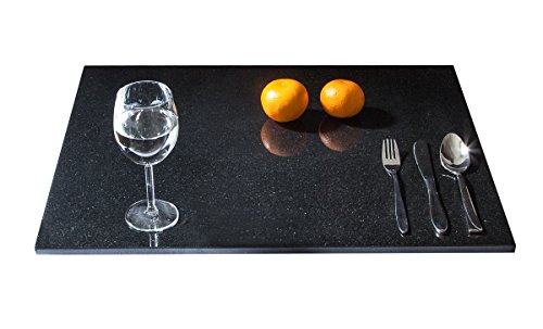 Stein Küchenplatte Küchenarbeitsplatte aus seltenem schwarzen Granit, Unikat Steinmetzarbeit, massiv, elegant Käseplatte Wurstplatte Aufschnittplatte, Sushiplatte für Festtafel, 48x 60x 1,5 cm, 16kg