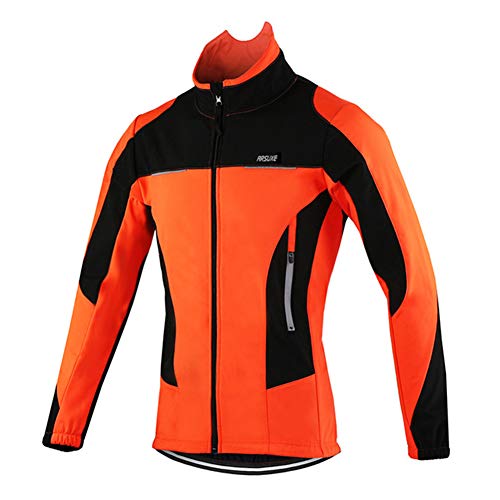 ZXCV Mann-Winter-Thermal Radjacke windundurchlässige wasserdichte MTB Bike Jacke Sports Softshell-Mantel-Fahrrad-Kleidung Reflektierende,Orange,XL