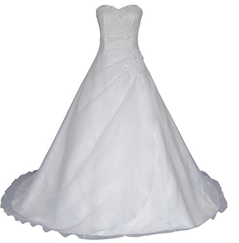 Romantic-Fashion Brautkleid Hochzeitskleid Weiß Modell W025 A-Linie Lang Satin Trägerlos Perlen Pailletten DE Größe 42