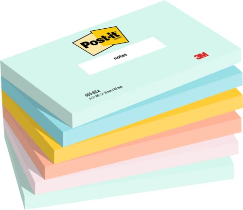 Post-it Notes Beach Collection, Packung mit 6 Blöcken, 100 Blatt pro Block, 76 mm x 127 mm, Grün, Gelb, Orange, Blau, Pink - Selbstklebende Notizzettel für Notizen, To-Do-Listen und Erinnerungen