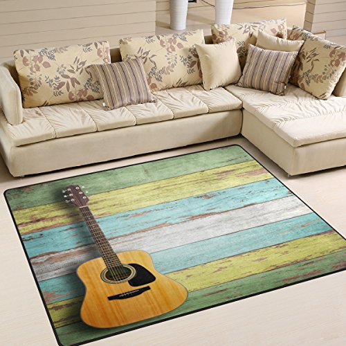 Use7 Teppich, Vintage-Gitarre auf dem Holzbereich, für Wohnzimmer, Schlafzimmer, Textil, Mehrfarbig, 160cm x 122cm(5.3 x 4 feet)