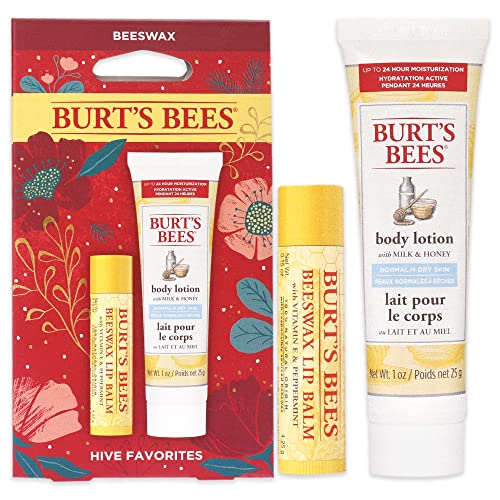 Burts Bees Hive Favorites Kit - Beeswax Unisex 2021-0.15oz Beeswax Lip Balm, 1.0oz Body Lotion with Milk and Honey, 2 Piece set
