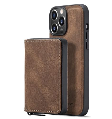 LIFEKA Abnehmbare Brieftasche aus Leder mit Reißverschluss für iPhone 15 Plus 14 13 12 11 Pro X XS Max XR 7 8 Plus SE Magnetische 2-in-1-Rückseite, braun, ViPhone 15 Pro Max