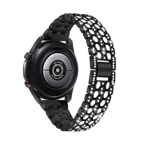 20mm Edelstahl Armbänder für Samsung Galaxy Watch 3 41mm Armband Damen, mit Strass Diamanten Glänzendes Metall Verstellbares Ersatzarmband Kompatibel mit Samsung Watch 3 41mm Uhrenarmband (Schwarz)
