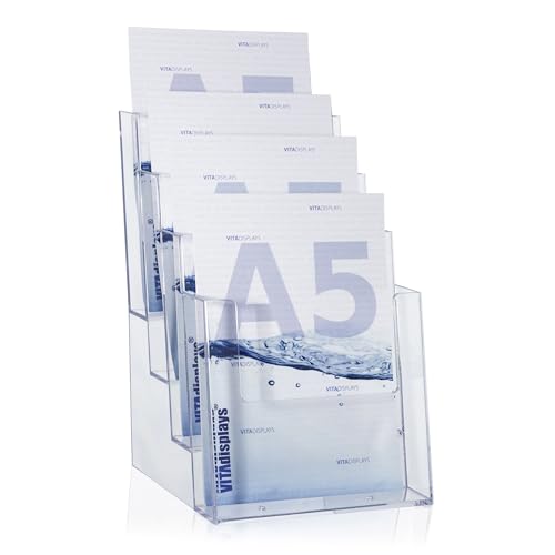 taymar DIN A5 Prospektständer mit 4 Etagen, Transparent, 2er-Pack