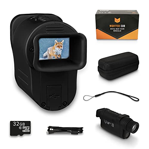 Nightfox Cub - Digitales Nachtsichtmonokular - über USB aufladbar - Taschengröße - Aufnahmefunktion, Speicherkarte mit 32 GB - 150 m Sichtweite - 3-fache Vergrößerung
