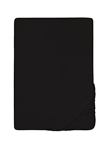 biberna 12344 Frottee-Stretch Spannbetttuch, ca. 180 x 200 cm bis 200 x 200 cm, nach Öko-Tex Standard 100, schwarz