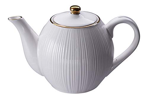 TOKYO design studio Nippon White Tee-Kanne weiß, 1,3 Liter, mit Gold-Rand an Deckel und Ausguss, asiatisches Porzellan, Japanisches Design Lines