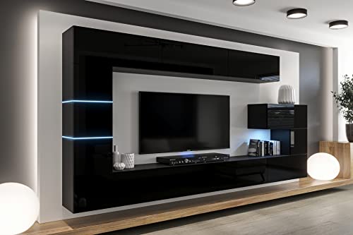 Furnitech AN89 New Modernes Wohnzimmer Wohnwand Wohnschrank Schrankwand Mediawand Möbel (LED RGB 16 Farben, AN89NEW-21B-HG1)