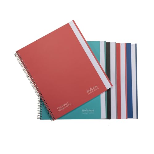 Navigator | Packung mit 5 Notizbüchern A4+ extra Hardcover | 1 Linie | farblich sortiert | Randfarbe | 80 g Papier | 80 Blatt mikroperforiert 4 Bohrungen | Spiral-Spulensperre | Premium Writing Papier