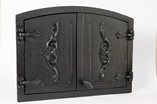 SEZAM doppelte Räucherofentür aus Gusseisen, mit Türriegel, halbrund, Tür für Smoker - Ofentür - Steinofentür, 41 x 4 x 55 cm, schwarz bemalt