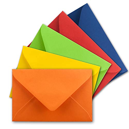 200x Umschlag-Set aus farbigen Umschlägen Bunt in DIN C8 7,6 x 5,2 cm Miniatur Kuverts mit Nassklebung in 5 Farben