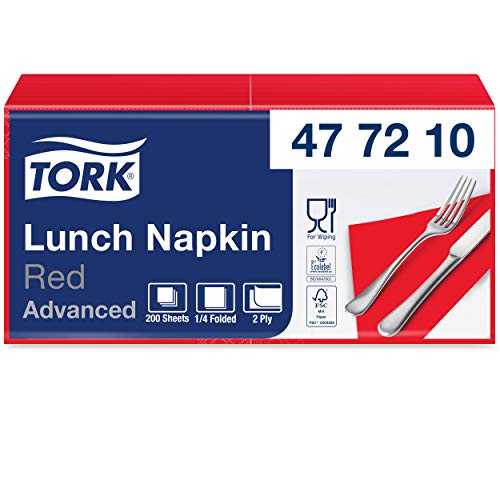 Tork 477210 Lunchservietten Rot / 2-lagige Servietten für kleine Gerichte & Snacks / Advanced Qualität / 10 x 200 (2000) Papierservietten / 32,6 x 33 cm (B x L) / 1/4-Falz