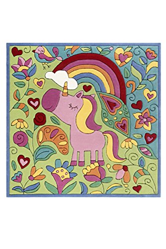 Doodle-Carpet Kuschelig weicher Lovely Unicorn Kinder Teppich mit süßem Einhorn, handgefertigt, quadratisch (150 x 150 cm)