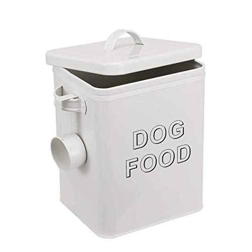 Pethiy Hundefutter hundeleckerli aufbewahrung Box, 6.5 Liter Metall hundefutter Box Aufbewahrungdose mit Schaufel und Versiegelt Deckel fur Trockenfutter Tierfutter- Halten 2,5 kg -Weiß-Dog Food