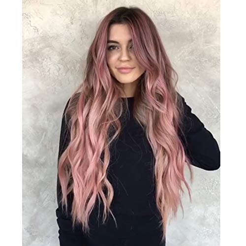 Lange Lockige Haarperücke Für Frauen Big Wave Pink Synthetische Perücke Cosplay
