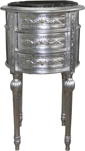 Casa Padrino Barock Kommode/Beistelltisch Silber mit schwarzer Marmorplatte Höhe 72 cm, Durchmesser 41 cm - Nachttisch Konsole