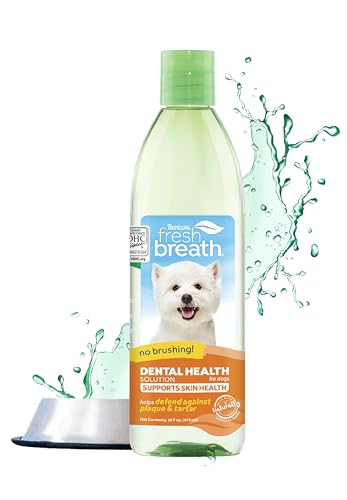 TropiClean Atemerfrischer für Hunde - Mundpflege-Wasserzusatz für Hunde, Haustiere, Katzen I Bürstenlos I Bekämpft Plaque & Zahnstein I Mit Omega 3 & 6 für Gesunde Haut & Gesundes Fell - 473 ml