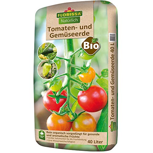 Florissa Natürlich 58578 Bio Tomaten-und Gemüseerde (40 l) | torffrei | mit hohem Aufnahmevermögen für Wärme und Wasser | für aromatische Früchte, Braun