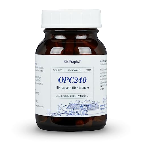 BioProphyl® OPC240 - 240 mg reines OPC aus 600 mg Traubenkernextrakt - hohe Qualität hochdosiert - mit Vitamin C aus der Acerolakirsche (120 Kapseln)