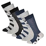 EWERS 6er-Pack Kindersocken Fussball - 6 Paar Socken für Jungen mit Fussball-Motiven, MADE IN EUROPE, Blau/Grau/Schwarz, Größe 39-42